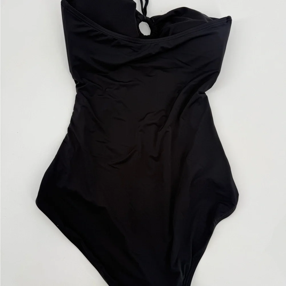 Kate Spade Black One Piece Halter Swimsuit Cutout Ring Large - Picture 4 of 5